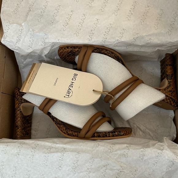 Kaanas Tan Snake Print Heeled Sandals - Picture 11 of 13